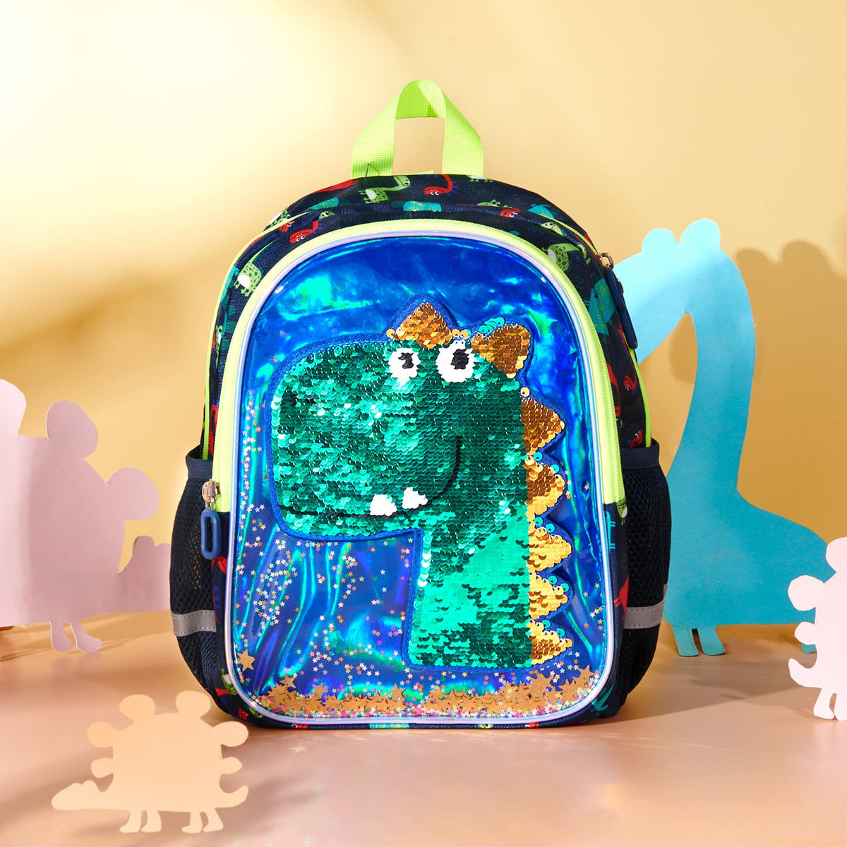 Mochila Infantil Reversible de Lentejuelas — Dinosaurio