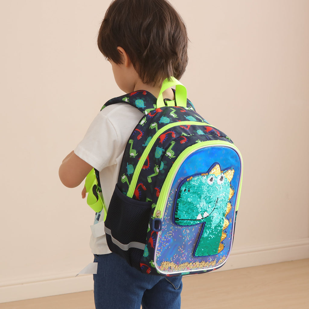 Mochila Infantil Reversible de Lentejuelas — Dinosaurio