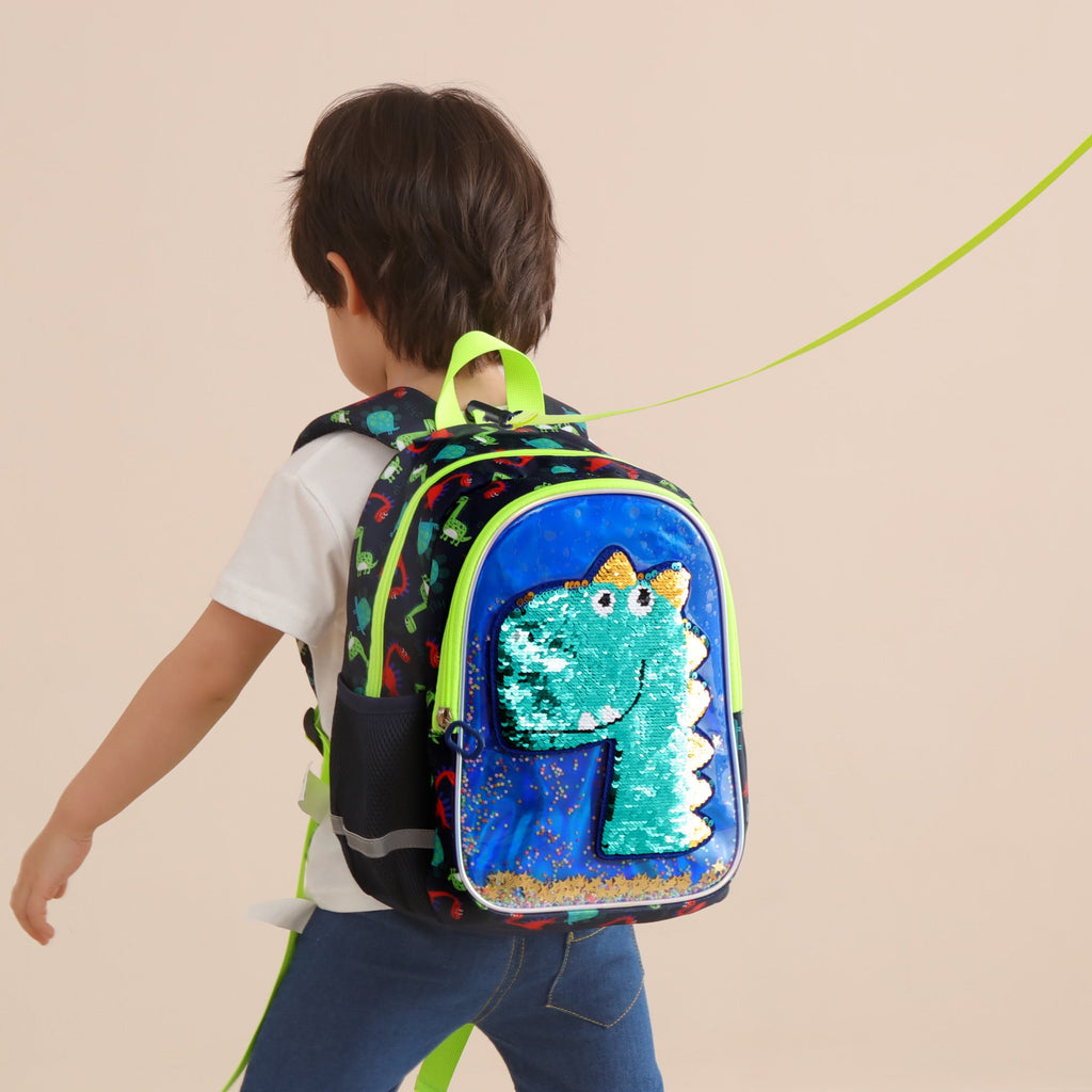 Mochila Infantil Reversible de Lentejuelas — Dinosaurio